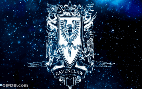 Ravenclaw Crest With Owls And Shield On Blue GIF