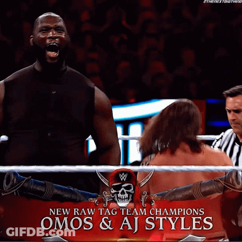 Raw Tag Team Champions Omos And AJ Styles GIF