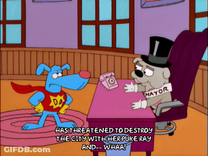 Raygun Shooting Mayor Danger Dog Shocked GIF