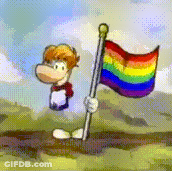 Rayman Holding Rainbow Flag GIF