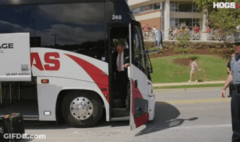 Razorbacks Coach Walking Out Of Bus GIF