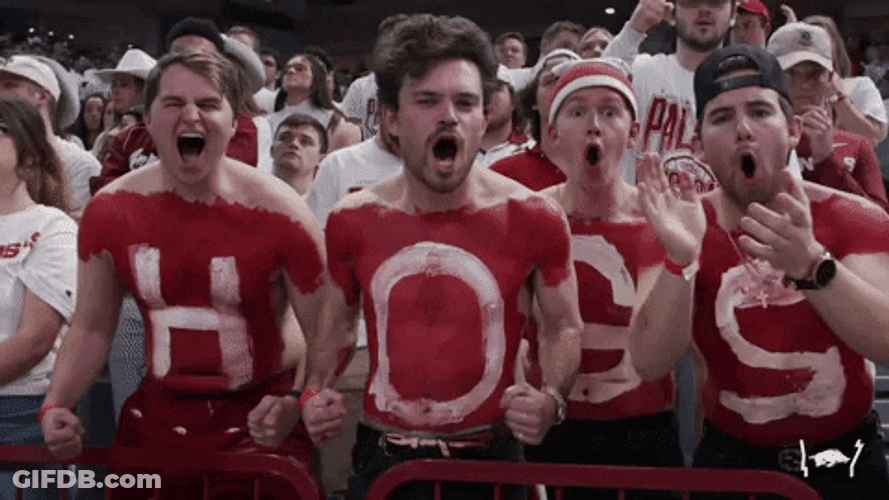 Razorbacks Fan Painted Body Saying Hogs GIF