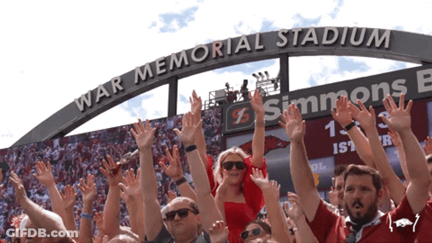 Razorbacks Fans Cheering And Waving Hands GIF