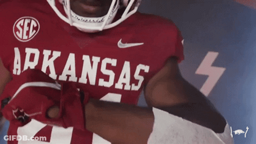 Razorbacks Football Player Flexing His Jersey GIF