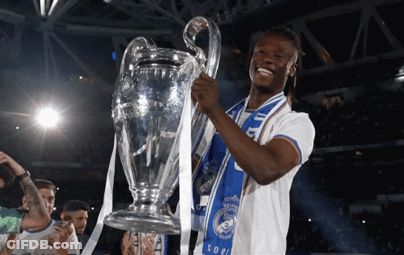 Real Madrid Happy Player Shakes Trophy GIF