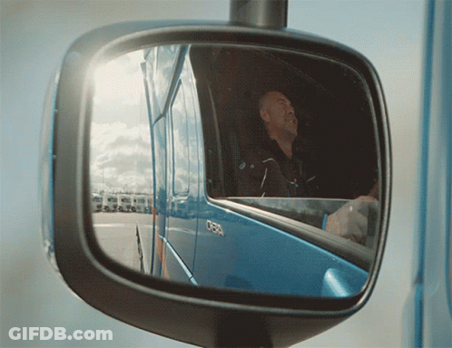Rear View Mirror Man Driving Blue Van GIF