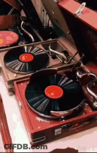 Record Player With Red Label Saying Columbia GIF