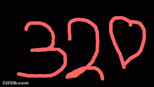 Red 320 On Black Background With Two Hearts GIF