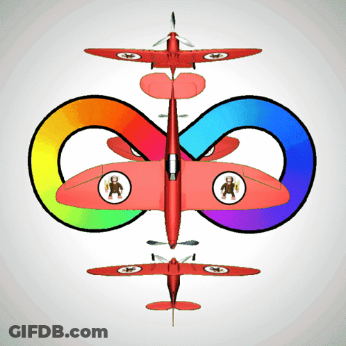 Red Airplane With Monkeys And Rainbow Circle GIF