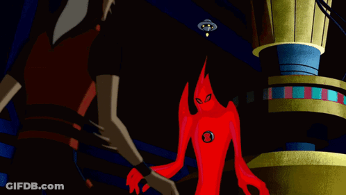 Red Alien With X On Chest And Arms GIF