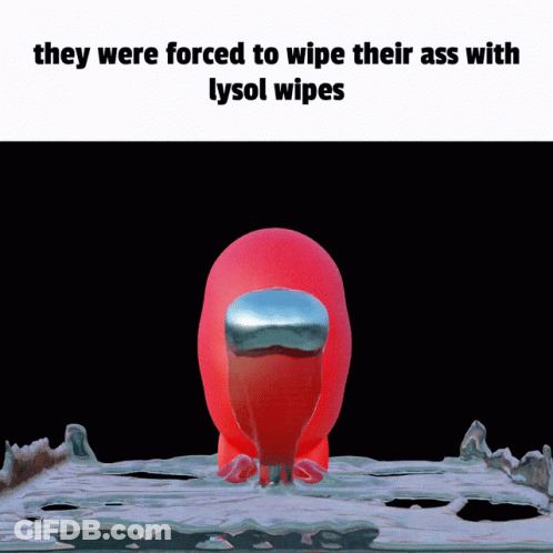 Red Among Us Character Forced To Wipe Ass With Lysol Wipes GIF