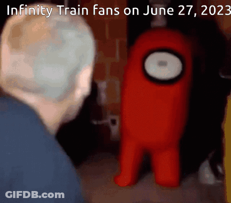 Red Among Us Character Next To Man GIF