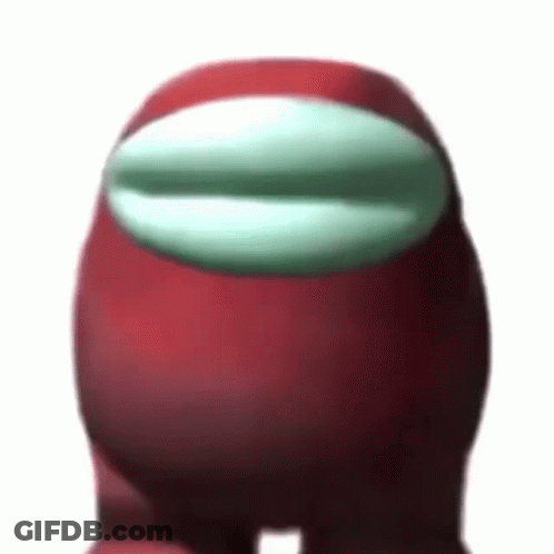 Red Among Us Character With Green Nose And Mouth GIF