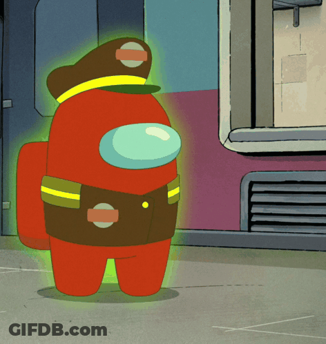 Red Among Us In Fireman Costume GIF