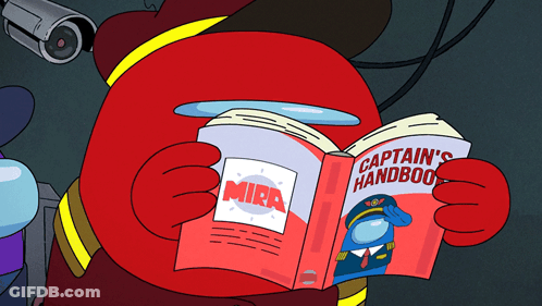 Red Among Us Reading Captain's Handbook GIF