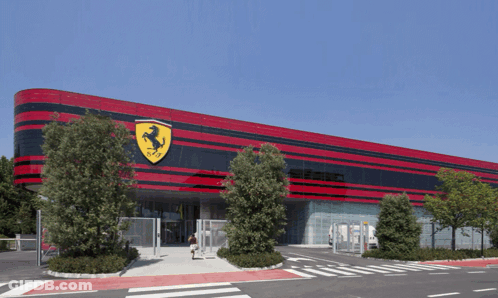 Red And Black Building With Ferrari Logo GIF