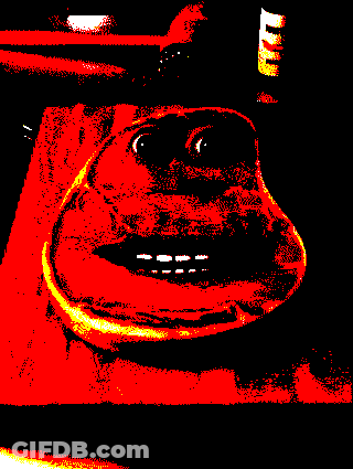 Red And Black Pixelated Face With Coca Cola Bottle GIF