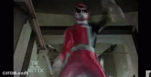 Red And Black Power Rangers In Building GIF