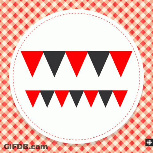 Red And Black Triangles In A White Circle On A Red And White Checkered Background GIF