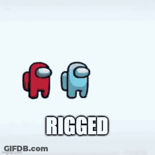 Red And Blue Among Us Character Holding Hammer GIF
