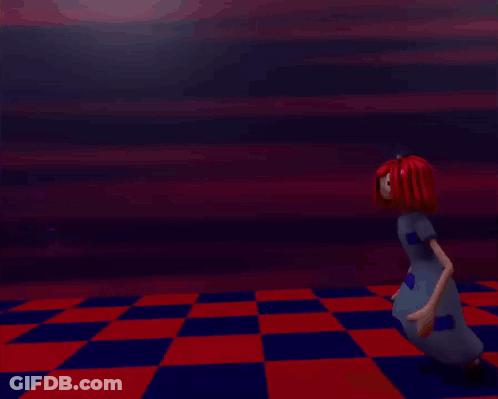 Red And Blue Checkered Floor With Purple Glowing Object GIF