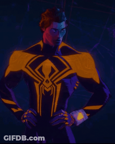 Red And Blue Superhero Man Before Large Screen GIF