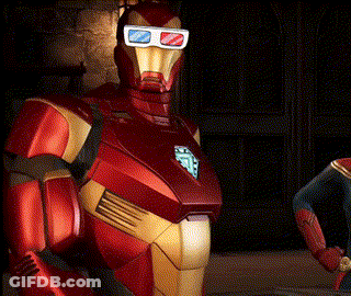 Red And Gold Iron Man Costume With 3D Glasses GIF
