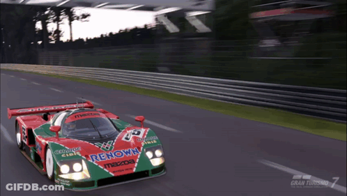 Red And Green Renown Mazda Race Car Driving GIF