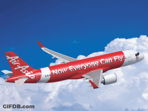 Red And White Air Asia Plane Flying GIF