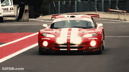 Red And White Dodge Race Car Driving GIF