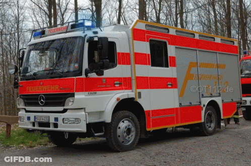 Red And White Fire Truck With Feuerwehr GIF
