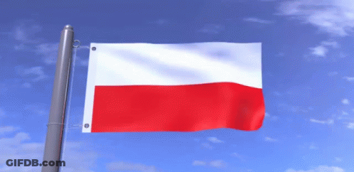 Red And White Flag Waving In Blue Sky GIF