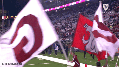 Red And White Flag With Horn GIF
