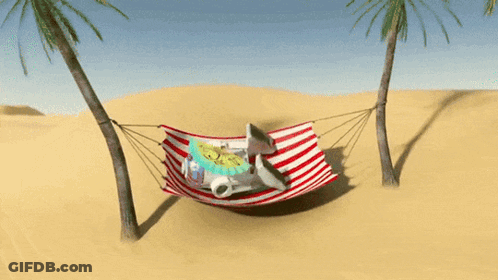 Red And White Hammock Between Two Palm Trees GIF