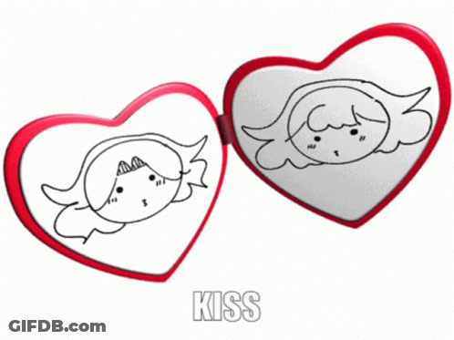 Red And White Heart With Face Saying Kiss GIF