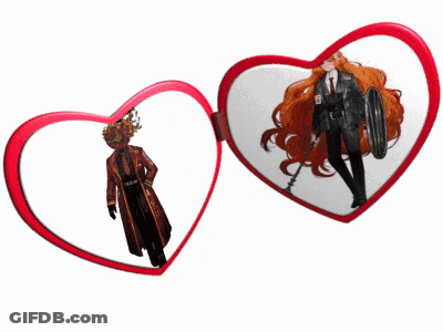 Red And White Heart With Woman Holding Sword And Shield GIF