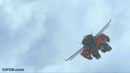 Red And White Robot With Blue Head And Wings GIF