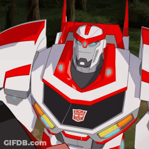 Red And White Robot With Transformer Logo GIF