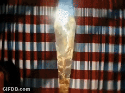 Red And White Striped Curtain Open To Sky GIF
