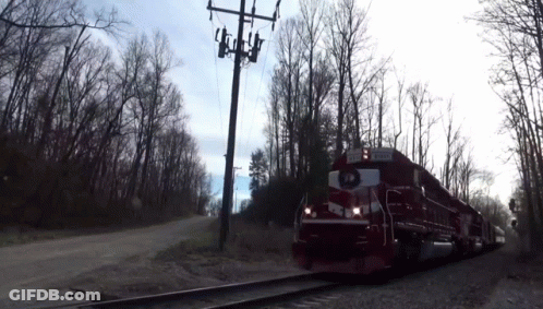 Red And White Train With JCT Sign GIF