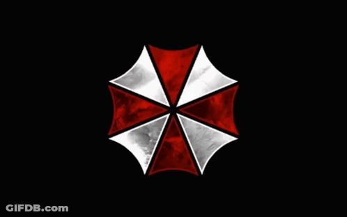Red And White Umbrella Against Black Background GIF