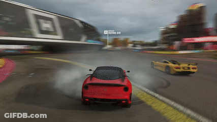 Red And Yellow Cars With Festival Site Sign GIF