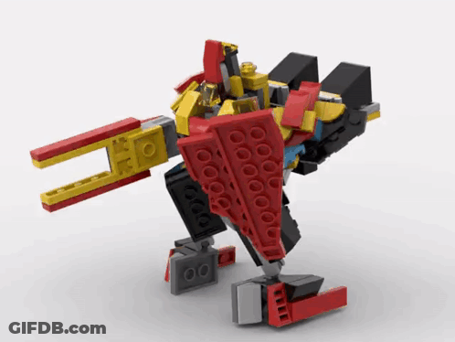 Red And Yellow Lego Robot With Shield GIF