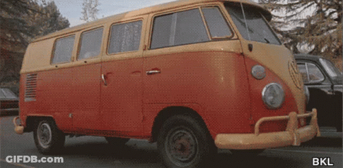 Red And Yellow Van Parked With BKL GIF