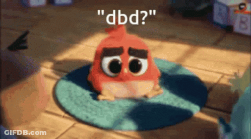Red Angry Bird Sitting On Blue Rug DBD GIF