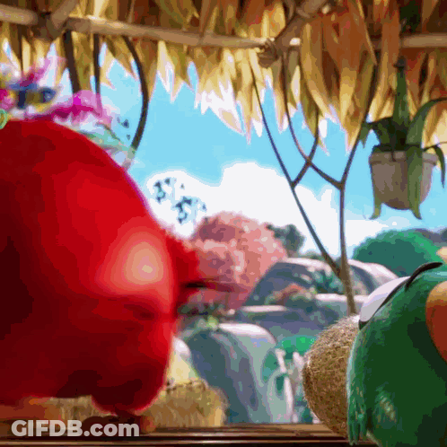 Red Angry Bird Standing Next To Green Bird GIF