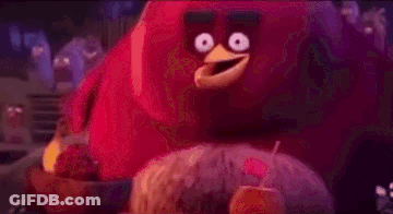 Red Angry Bird Standing Next To Woman GIF