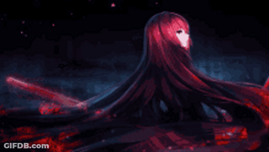 Red Anime Girl Sword Katana Falling Flower Petals GIF