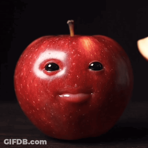 Red Apple Face With Bite Taken Out GIF