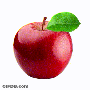 Red Apple With Green Leaf And Yellow Slice GIF